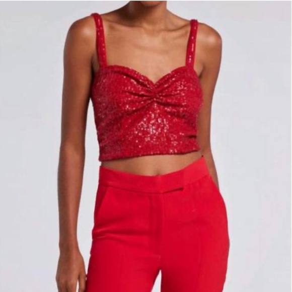 NWT Generation Love Estella Sequin Crop Tank Top Rouge Red M - Picture 1 of 6